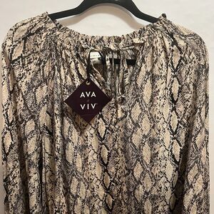 Ava & Viv Womens Snakeskin Print Tie-Neck Long Sleeve Blouse Plus Size 2X